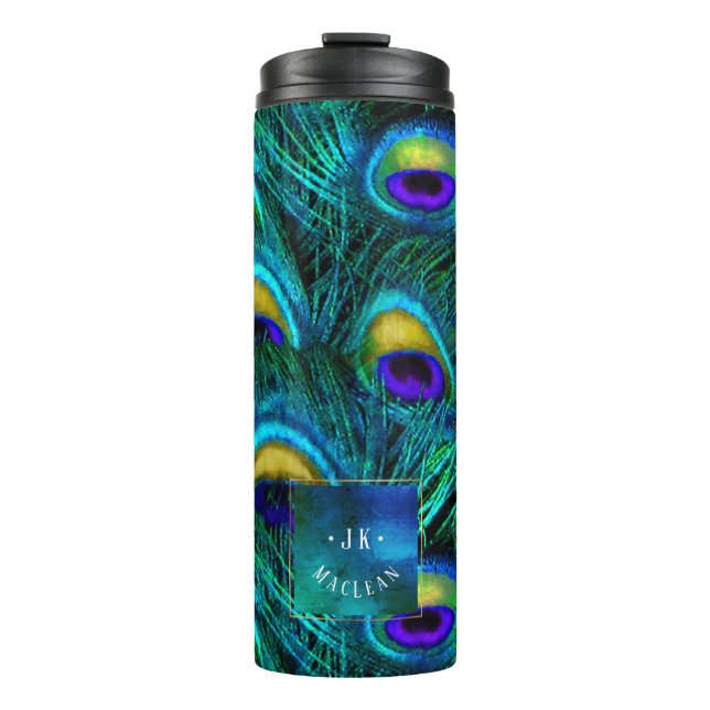 PixDezines Peacock Feather Cobalt Blue Thermal Tumbler (Front)