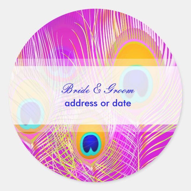 PixDezines Peacock Feather/diy background colour Classic Round Sticker (Front)