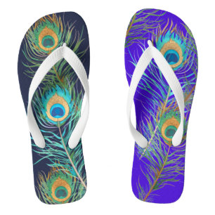 PixDezines PEACOCK FEATHER/DIY BACKGROUND+MONOGRAM Flip Flops