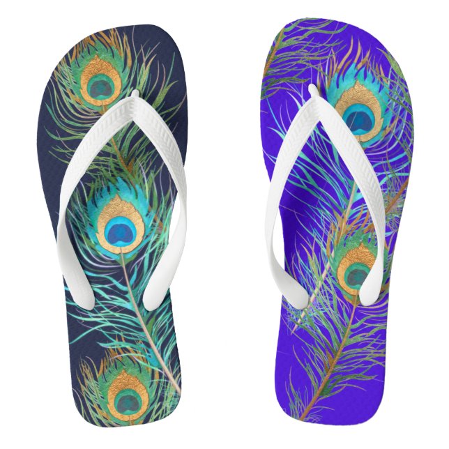 PixDezines PEACOCK FEATHER/DIY BACKGROUND+MONOGRAM Flip Flops (Footbed)