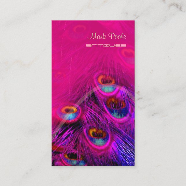 PIXDEZINES PEACOCK FEATHER/HOT PINK BUSINESS CARD (Front)