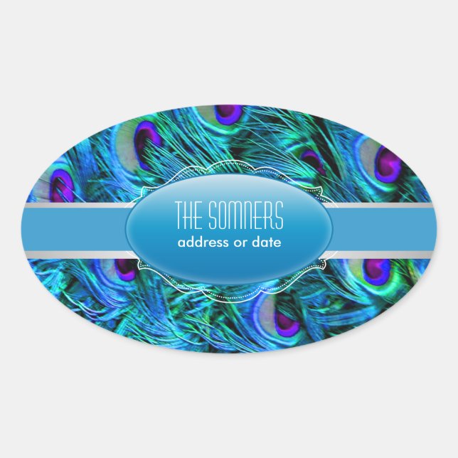 PixDezines peacock feather Oval Sticker (Front)