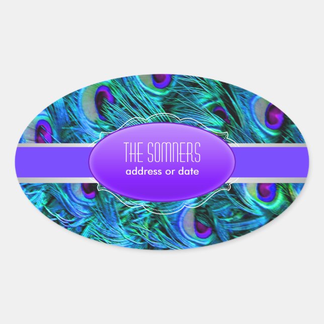 PixDezines peacock feather Oval Sticker (Front)