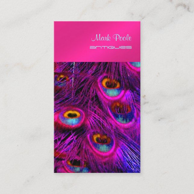 PixDezines Peacock Feather/Psychedelic Fuschia Business Card (Front)