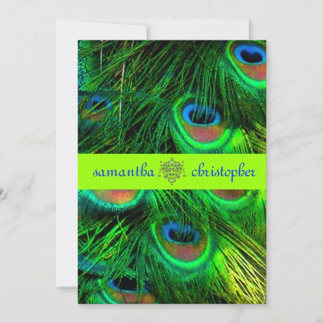 PixDezines Peacock feather/psychedelic green Invitation (Front)