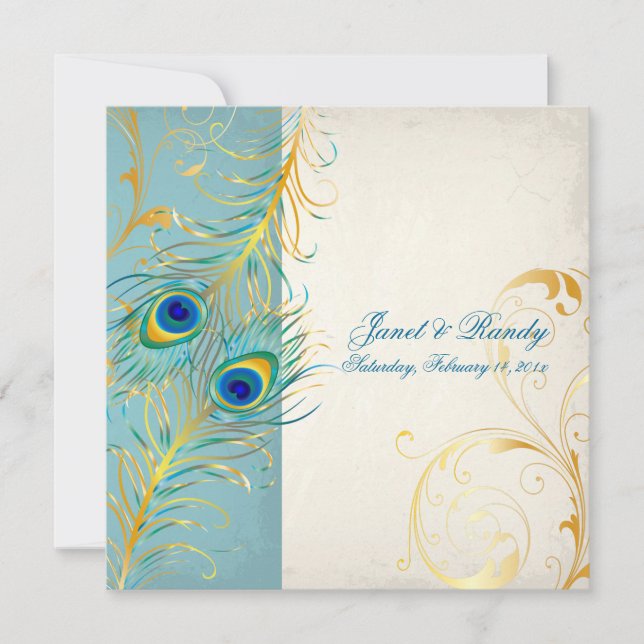 PixDezines peacock feather/teal Invitation (Front)