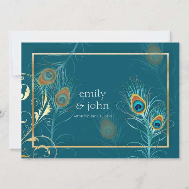 PixDezines peacock feather/teal Invitation (Front)
