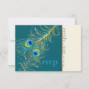 PixDezines peacock feather/teal RSVP Card
