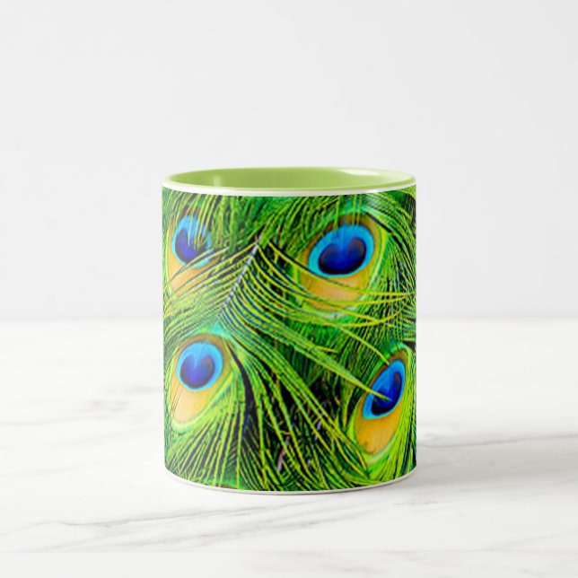 PixDezines peacock feather Two-Tone Coffee Mug (Center)