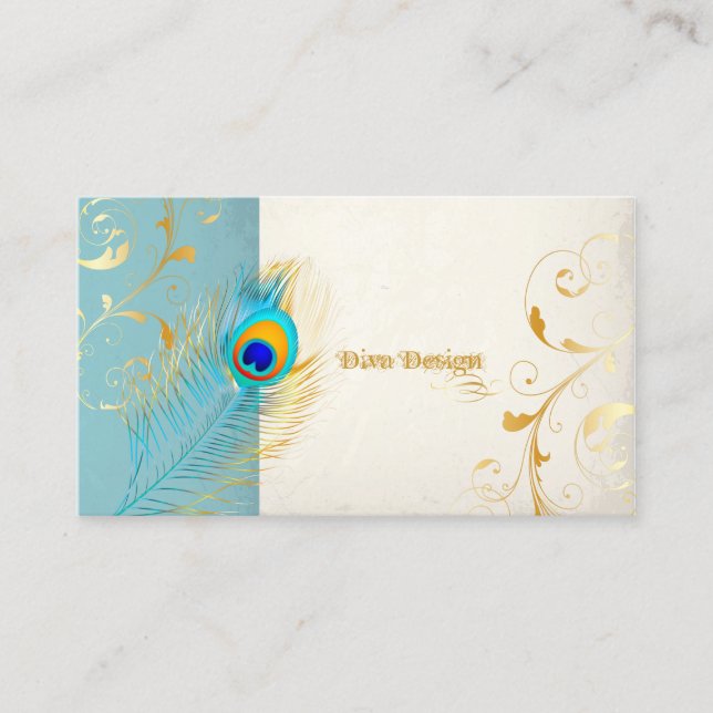 PixDezines peacock pzazz+filigree swirls Business Card (Front)