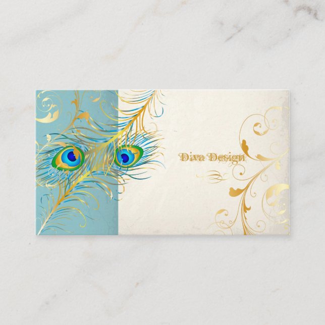 PixDezines peacock pzazz+filigree swirls Business Card (Front)