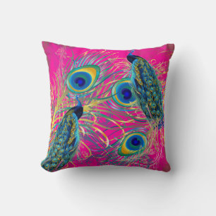 PixDezines peacocks/diy background colours Throw Pillow