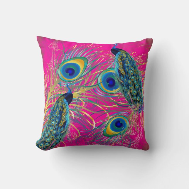 PixDezines peacocks/diy background colours Throw Pillow (Front)
