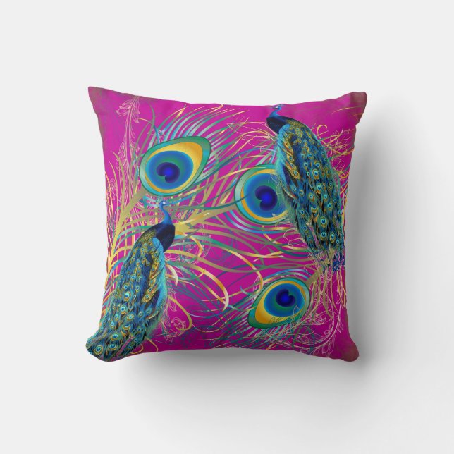 PixDezines peacocks/diy background colours Throw Pillow (Front)
