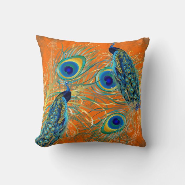 PixDezines peacocks/diy background colours Throw Pillow (Front)