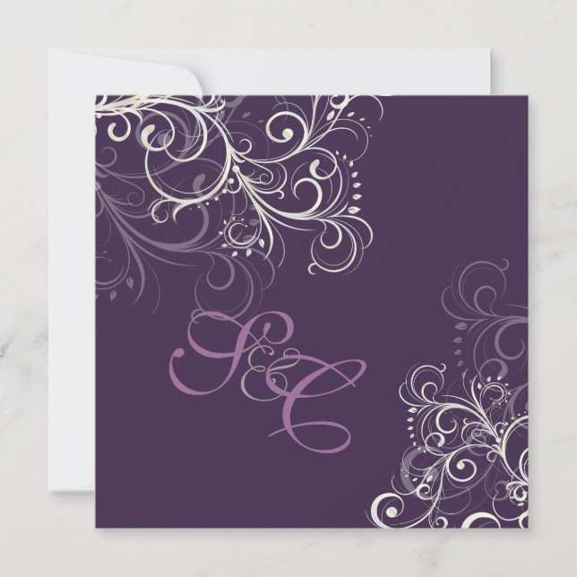 PixDezines Pearly swirls+Plum  Wedding Invitations (Front)