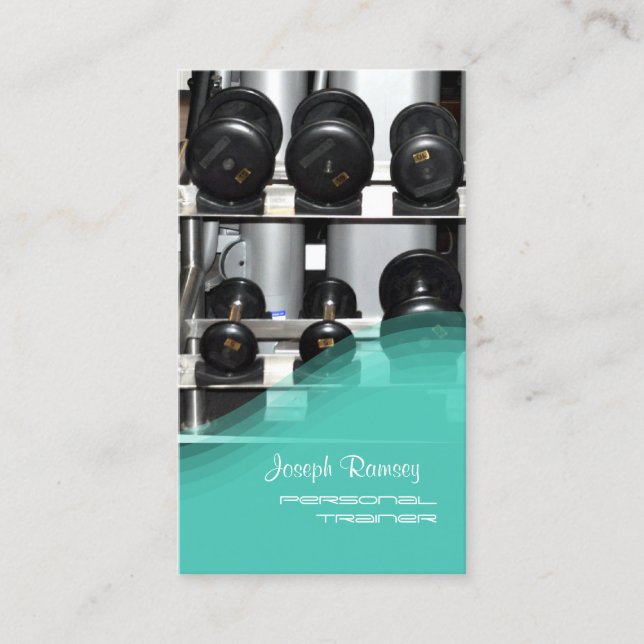 PixDezines PERSONAL TRAINER/GYM/TEAL Business Card (Front)