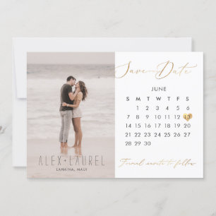 PixDezines Photo Save the Date Calendar faux gold Invitation