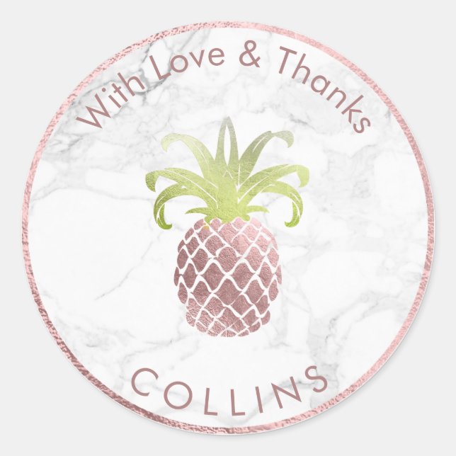 PixDezines Pineapple Faux Rose Gold/DIY Thank You Classic Round Sticker (Front)