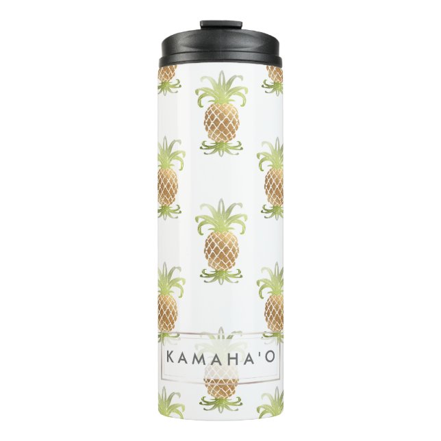 PixDezines Pineapples/Faux Metallic Gold Thermal Tumbler (Front)