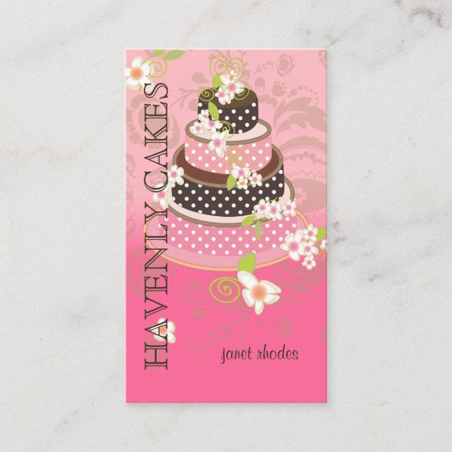 PixDezines Pink + Chocolate Wedding Cake Business Card (Front)