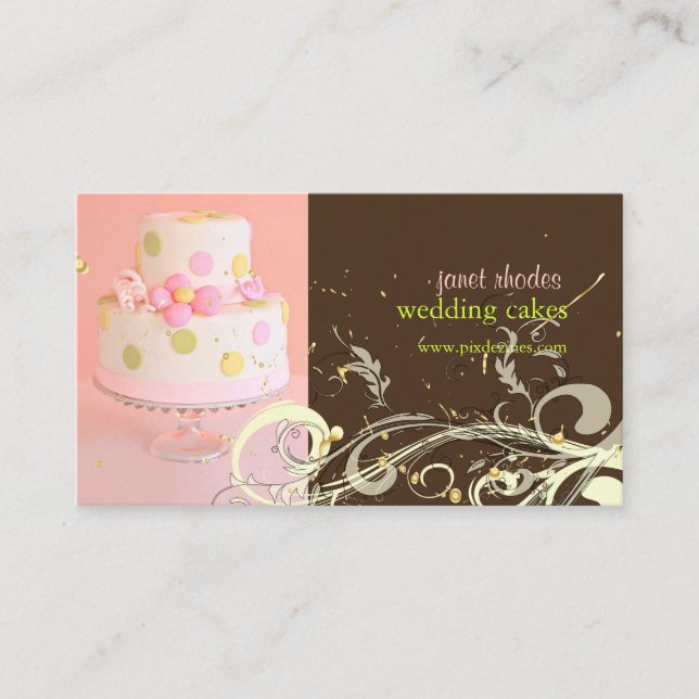 PixDezines PINK+CHOCOLATE/WEDDING CAKE/SWIRLS Business Card (Front)