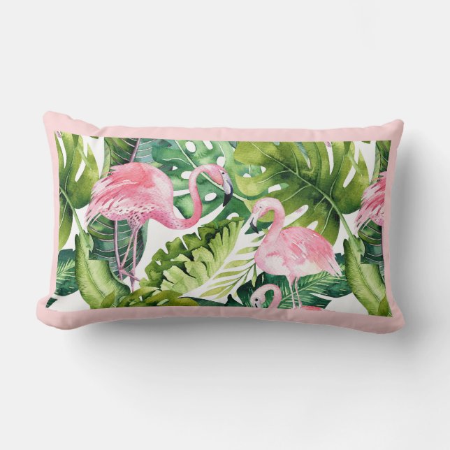 PixDezines Pink Flamingo, Tropical, Frame DIY Lumbar Pillow (Front)