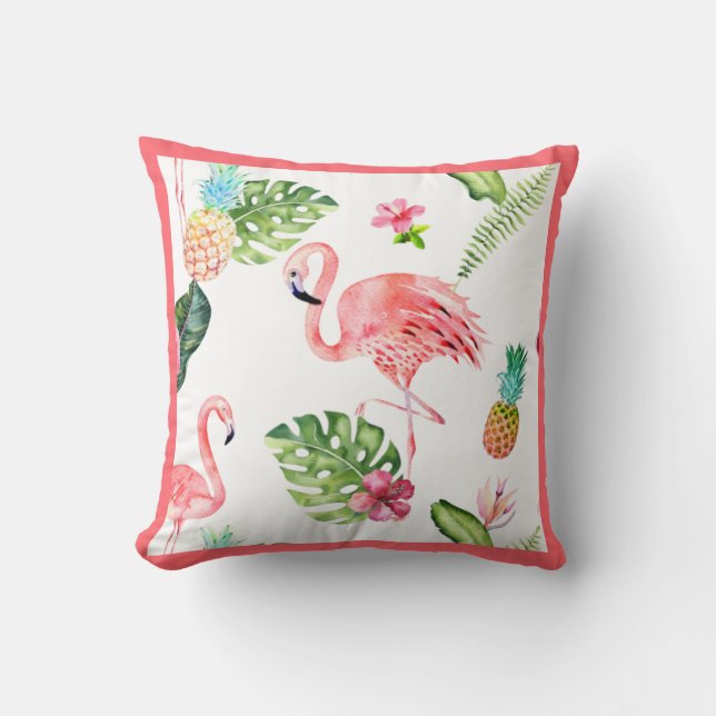 PixDezines Pink Flamingo, Tropical, Frame DIY Throw Pillow (Front)
