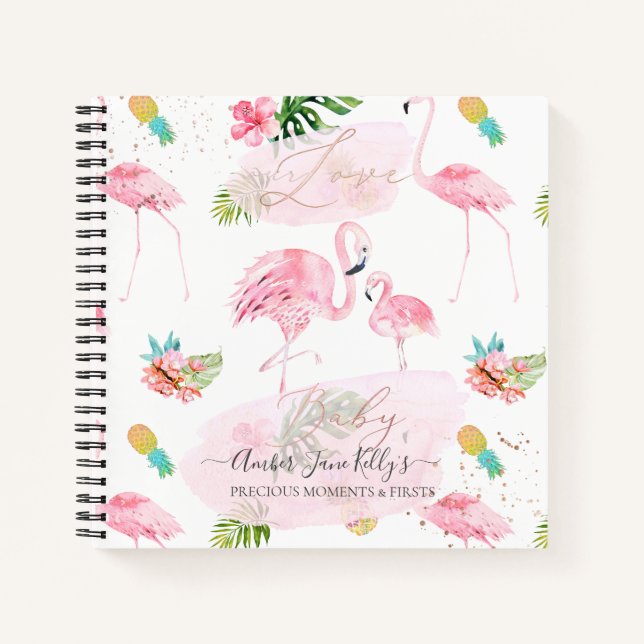 PIXDEZINES PINK FLAMINGOS BABY'S FIRSTS NOTEBOOK (Front)
