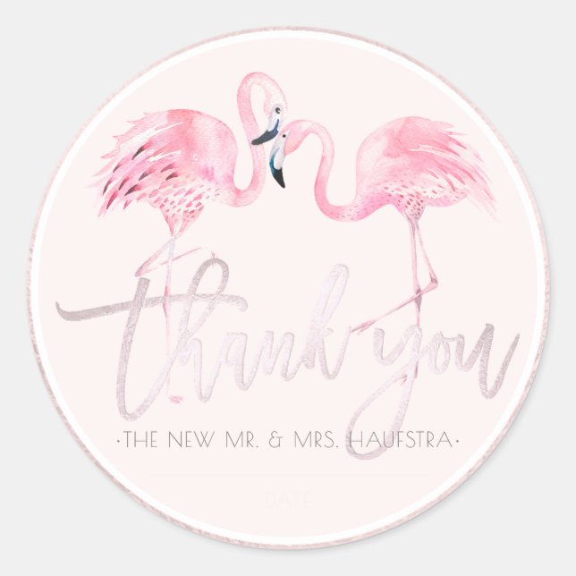 PixDezines Pink Flamingos Thank You DIY bckgrnd Classic Round Sticker (Front)