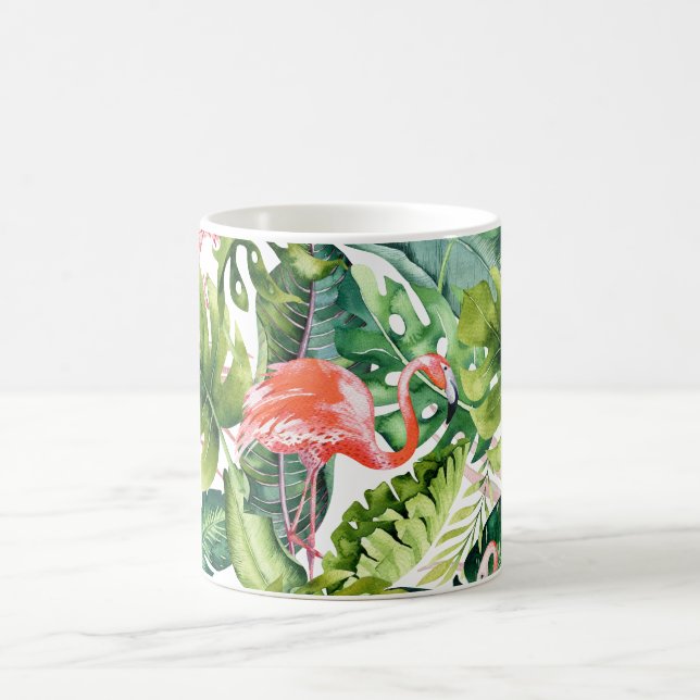 PixDezines Pink Flamingos+Tropical Foliage Coffee Mug (Center)