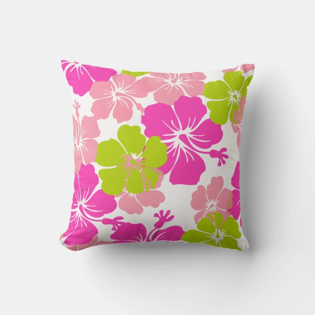 PixDezines pink hibiscus leis/diy background Throw Pillow (Front)