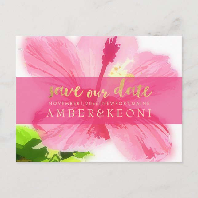 PixDezines Pink Hibiscus/save date/DIY Announcement Postcard (Front)