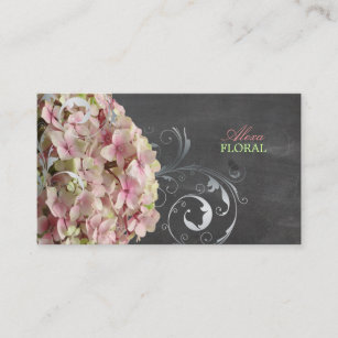 PixDezines pink hydrangeas, florists/chalkboard Business Card