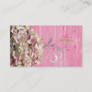 PixDezines pink hydrangeas, florists/wood panel Business Card