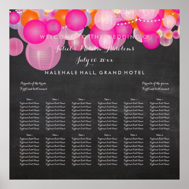 PixDezines Pink/Orange/Lanterns/seating chart (Front)