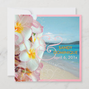 PixDezines Pink Plumeria/beach/tropical wedding Invitation