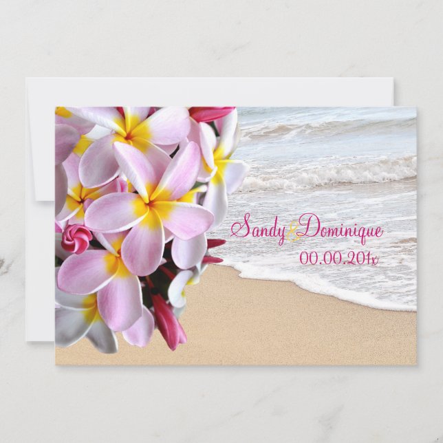 PixDezines pink plumeria lei/beach Invitation (Front)