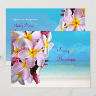 PixDezines PINK PLUMERIA LEI /BEACH WEDDING Invitation