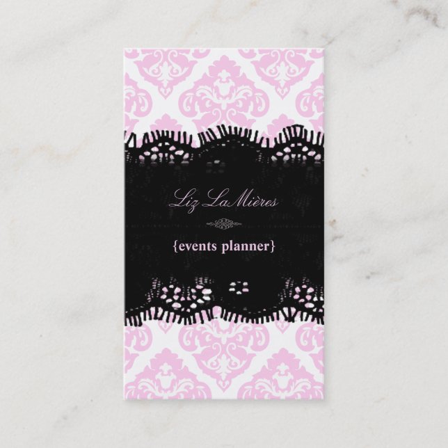 PixDezines Pink+White Olivia Damask/diy background Business Card (Front)