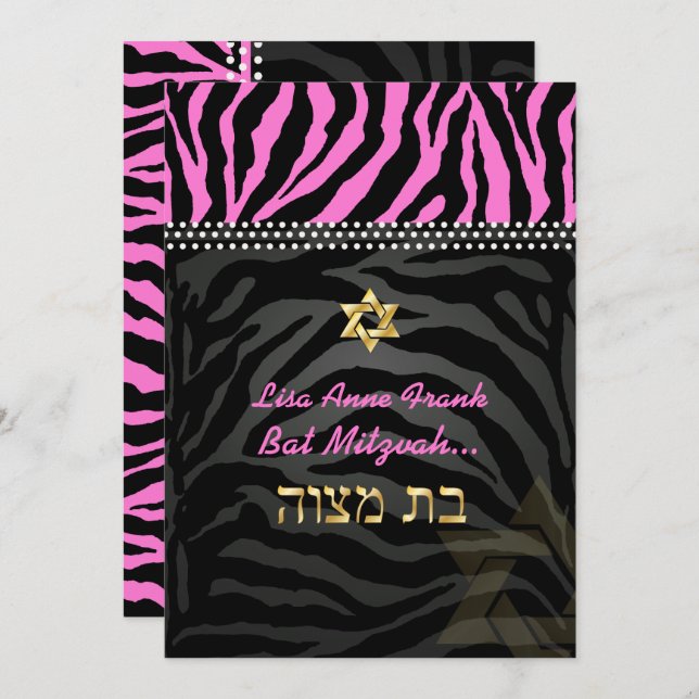 PixDezines Pink Zebra Bat Mitzvah / DIY colour Invitation (Front/Back)