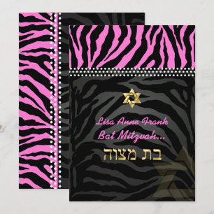 PixDezines Pink Zebra Bat Mitzvah / DIY colour Invitation