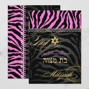 PixDezines Pink Zebra Bat Mitzvah / DIY colour Invitation