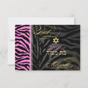 PixDezines Pink Zebra Bat Mitzvah RSVP/ DIY colou RSVP Card