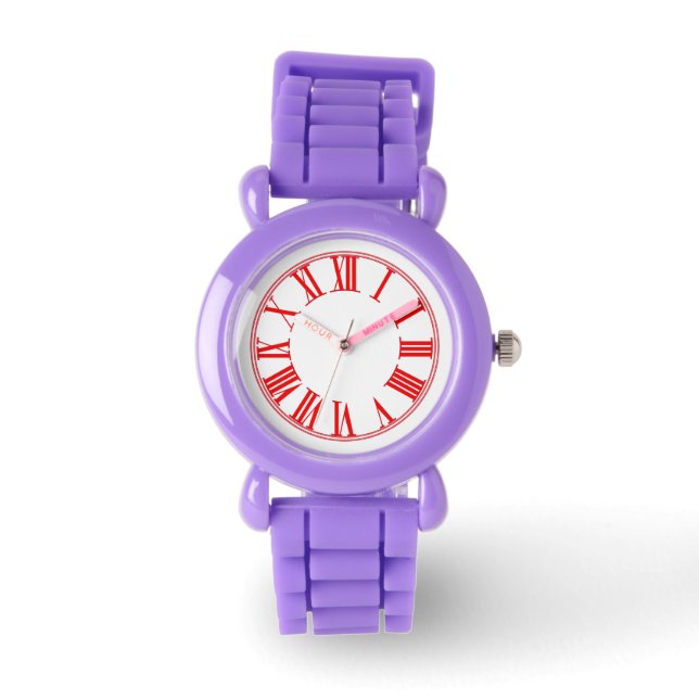 PixDezines plain red roman numeros Watch (Front)