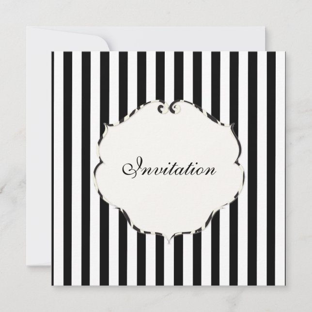PixDezines Plain stripes black + white/zebra frame Invitation (Front)