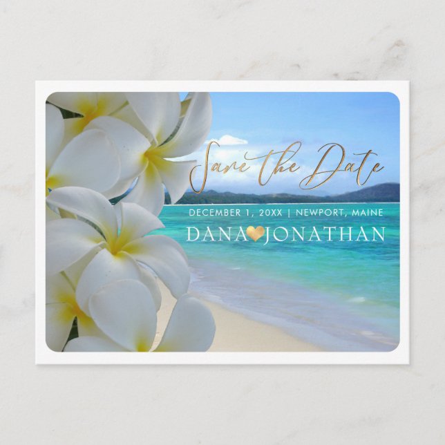 PixDezines Plumeria+Beach Save the Date Postcard (Front)