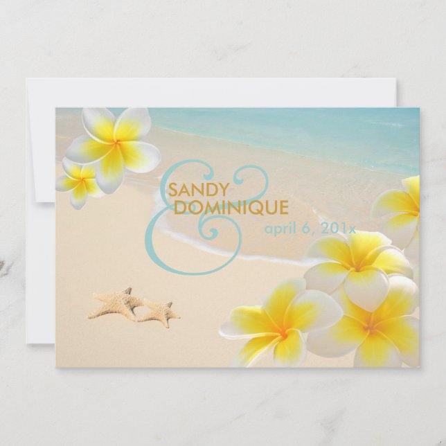 PixDezines Plumeria Lei+starfish+beach Invitation (Front)