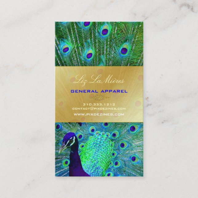 PixDezines Proud Peacock Feather for longevity Business Card (Front)