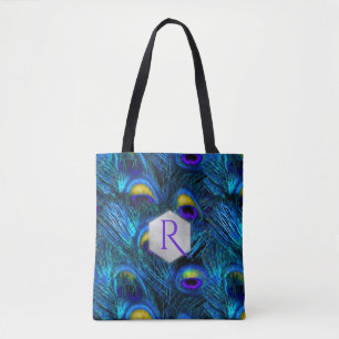 PixDezines PSYCHEDELIC BLUE PEACOCK FEATHER Tote Bag